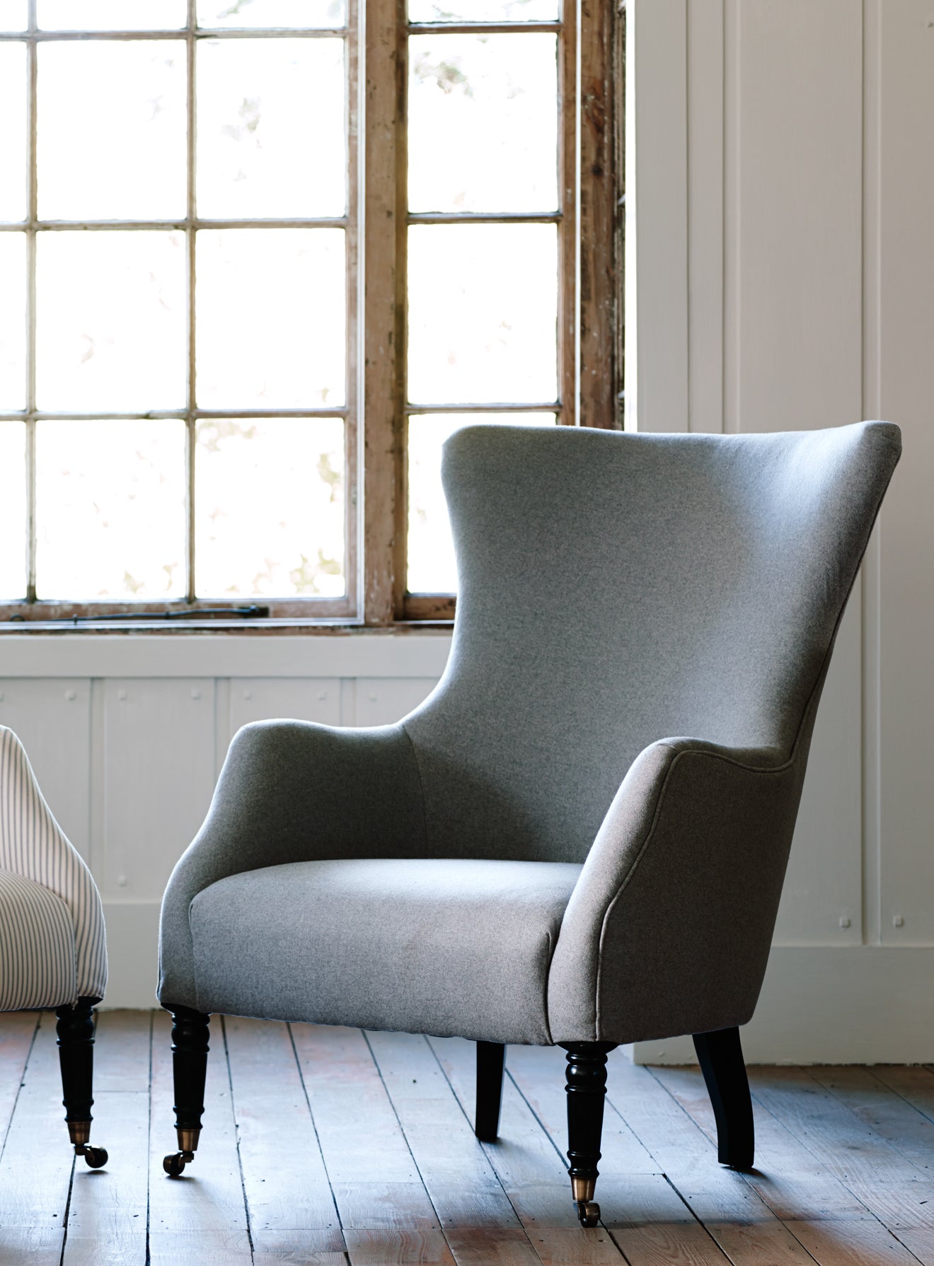 Bromley Wingback Chair Grey Wool Rowen And Wren