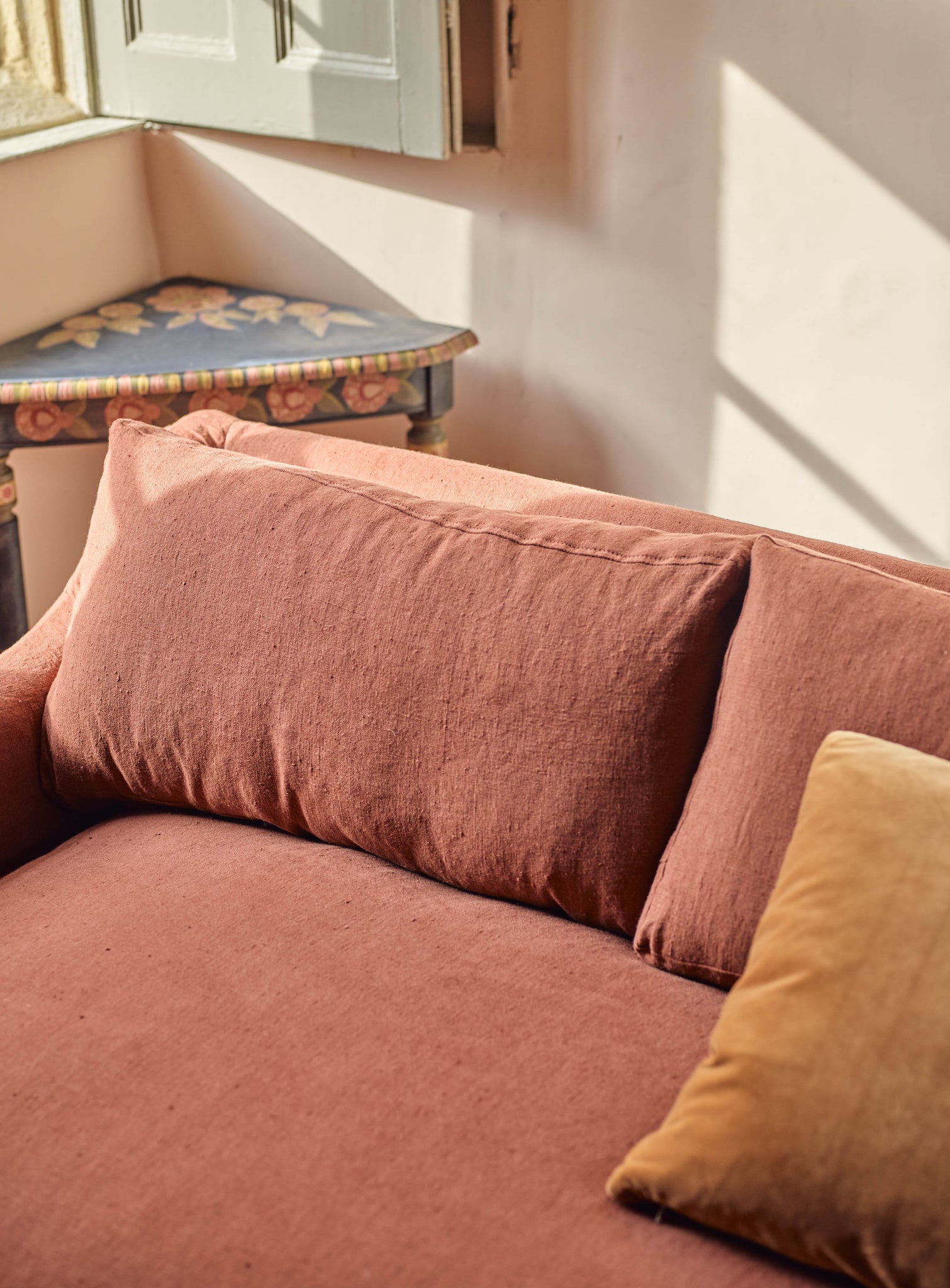 Warren Loose Cover Chaise Sofa, Plaster Pink Linen