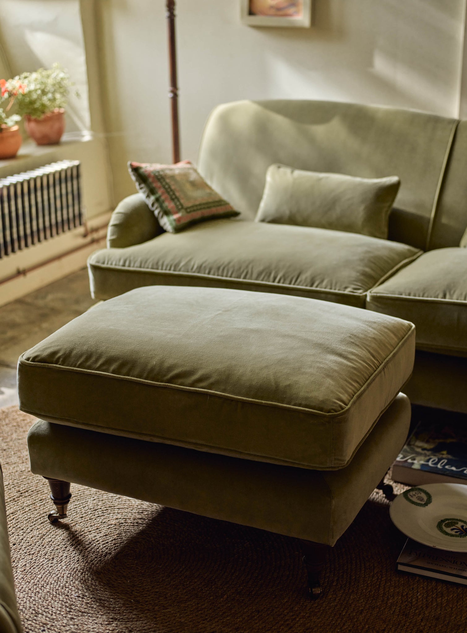 Abington Footstool, Leaden Grey Linen