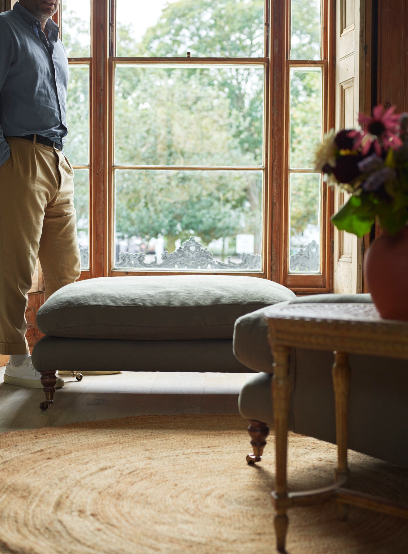 Remy Footstool, Rust Linen