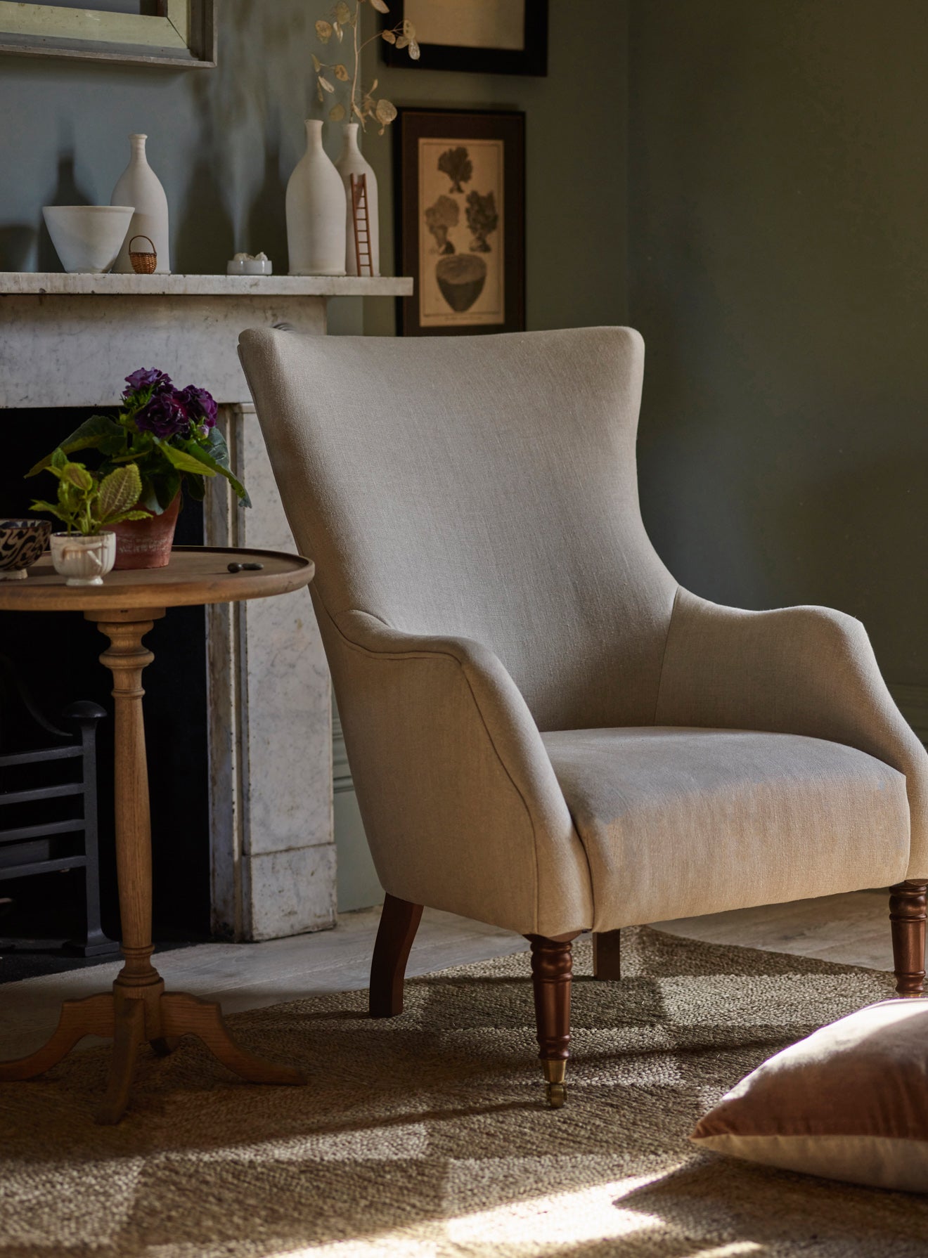 Bromley Wingback Chair, Natural Linen