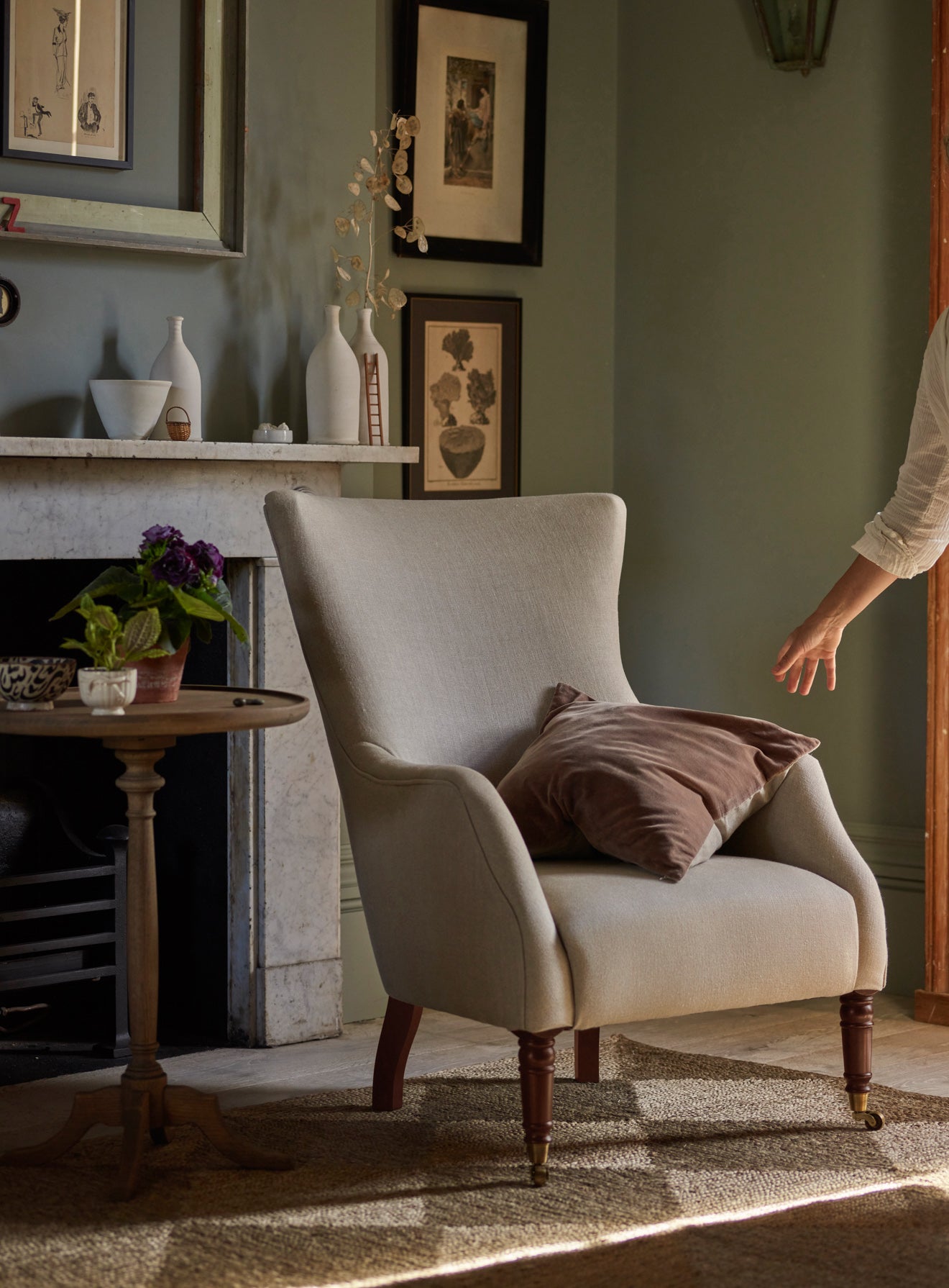 Bromley Wingback Chair, Natural Linen