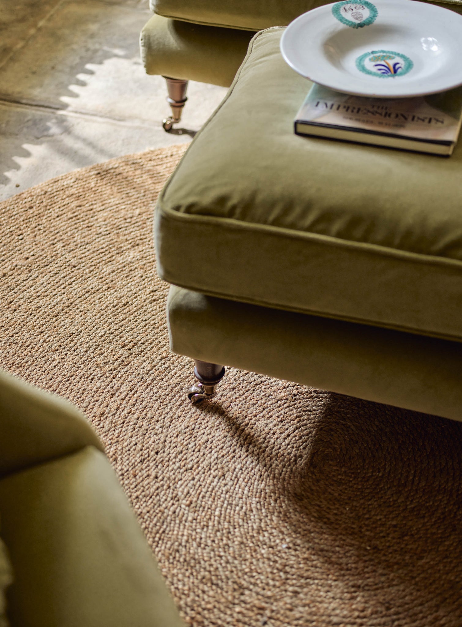 Abington Footstool, Leaden Grey Linen