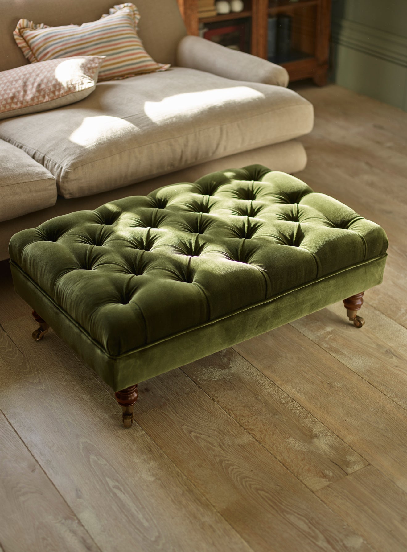 Elbert Footstool, Dark Olive Velvet