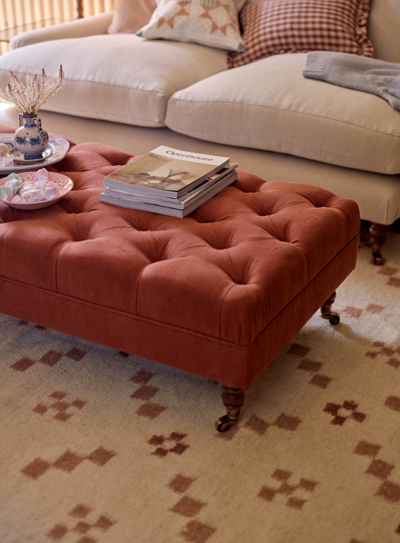 Elbert Ottoman, Rust Linen