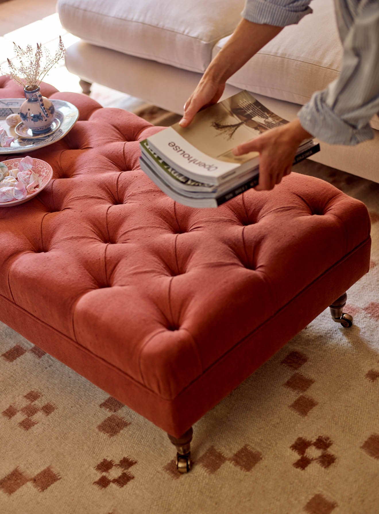 Elbert Ottoman, Rust Linen