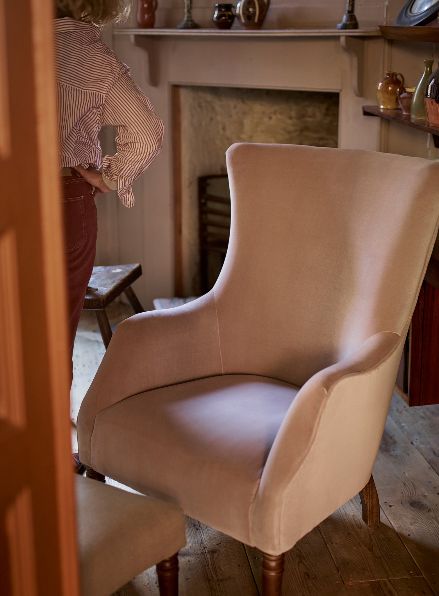 Bromley Wingback Chair, Heritage Mole Stripe