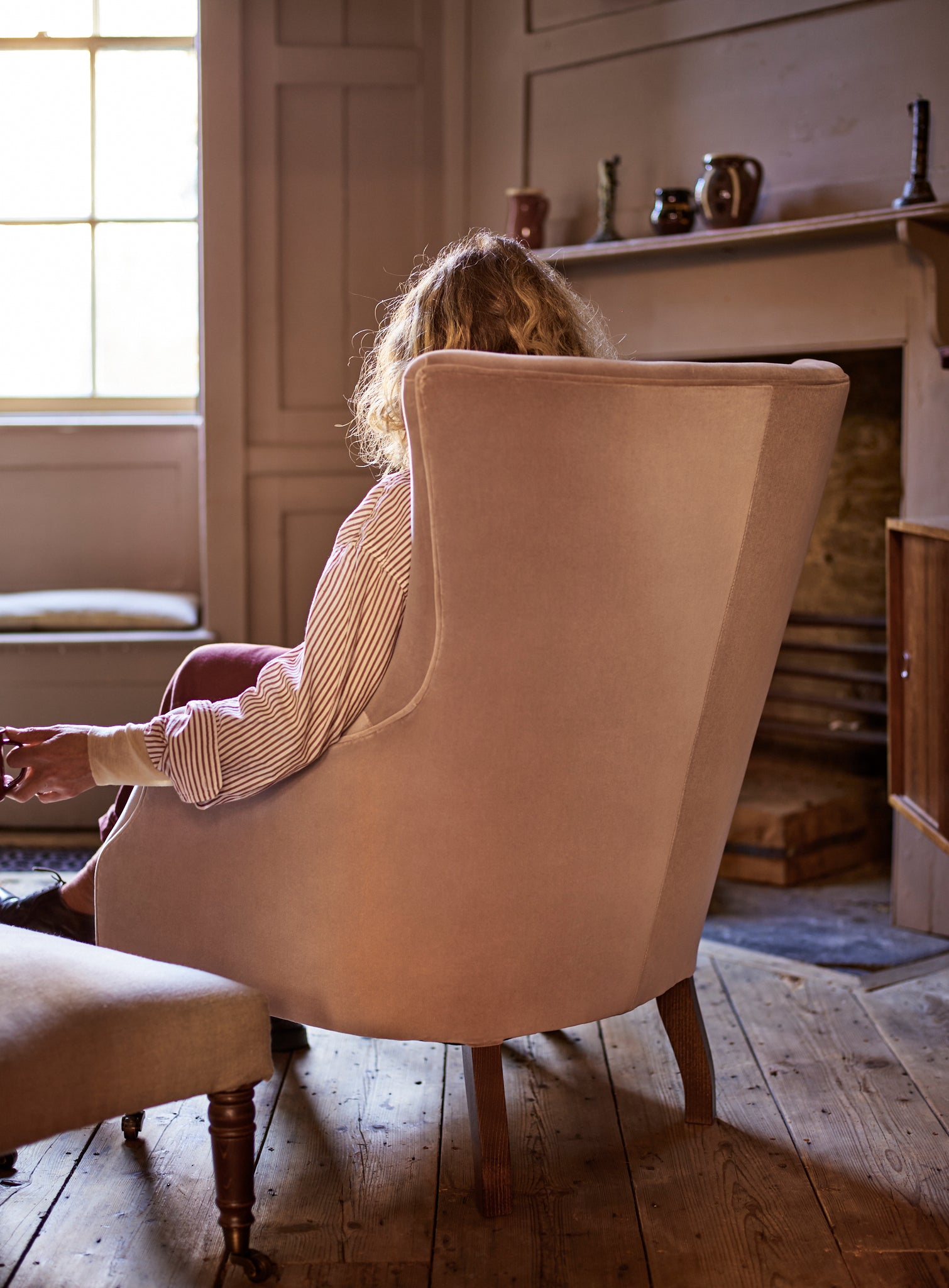 Bromley Wingback Chair, Heritage Mole Stripe