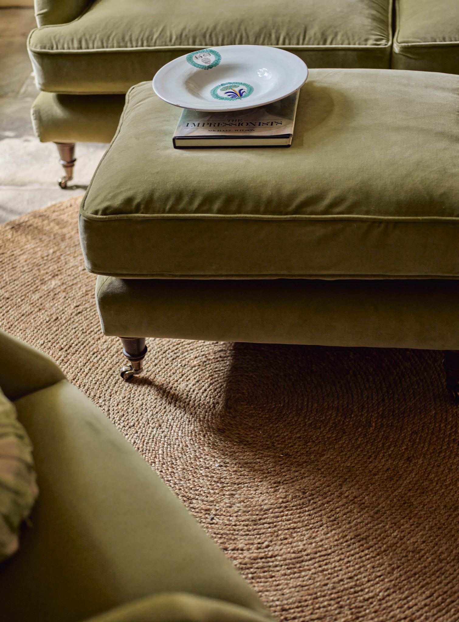 Abington Footstool, Olive Linen