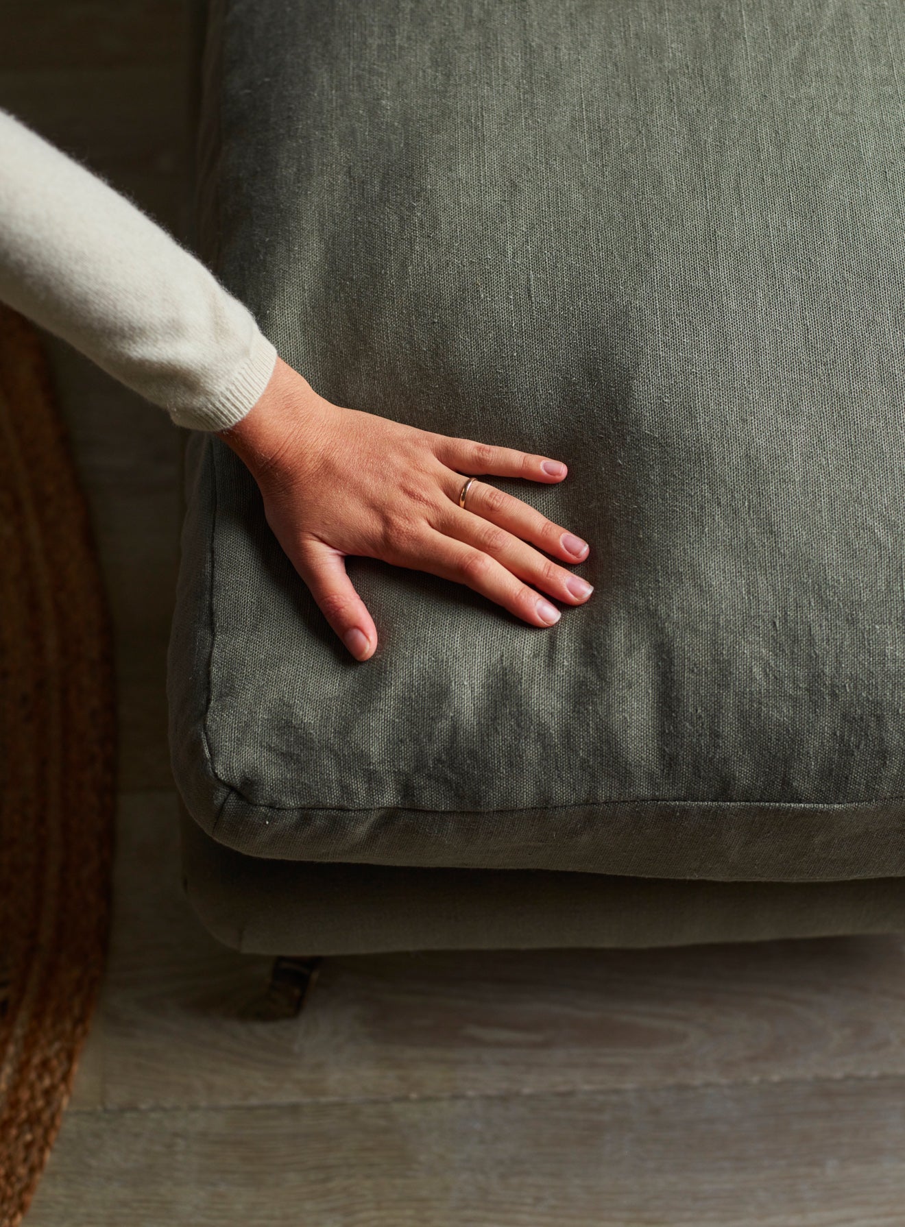 Remy Footstool, Rust Linen