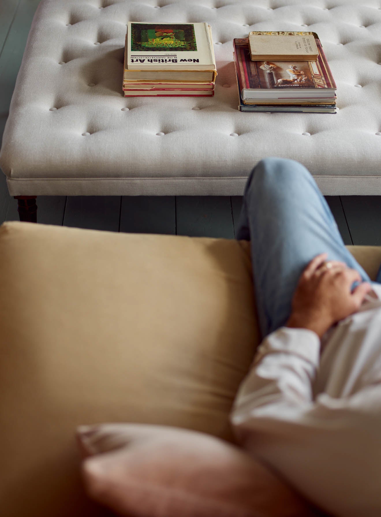 Freyer Footstool, Rectangular, Ecru Linen