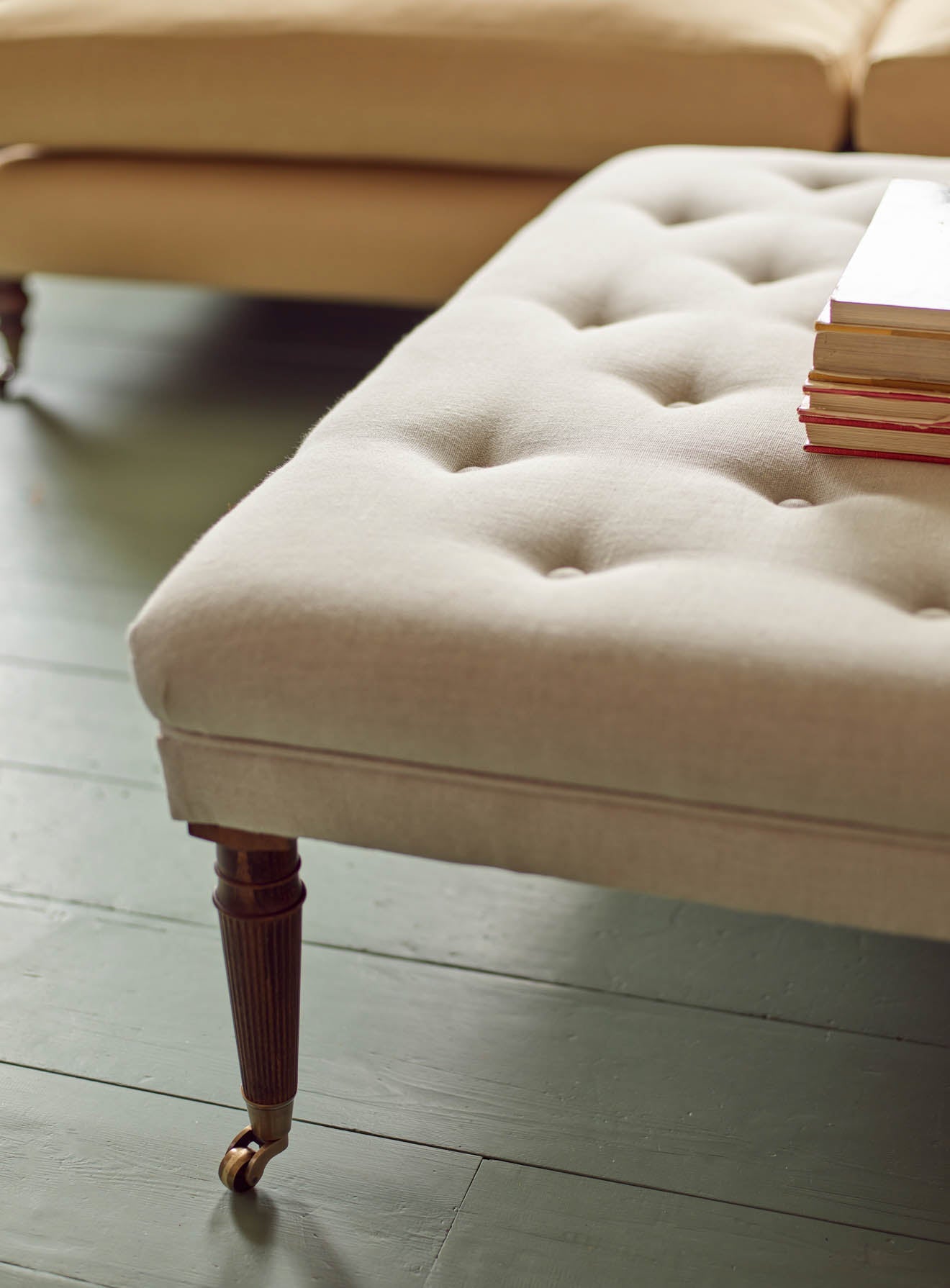 Freyer Footstool, Rectangular, Ecru Linen