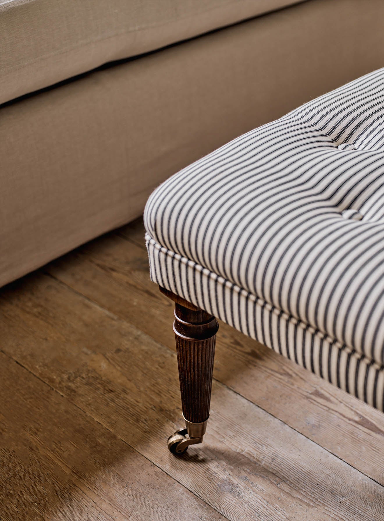 Freyer Footstool, Square, Black Ticking Stripe