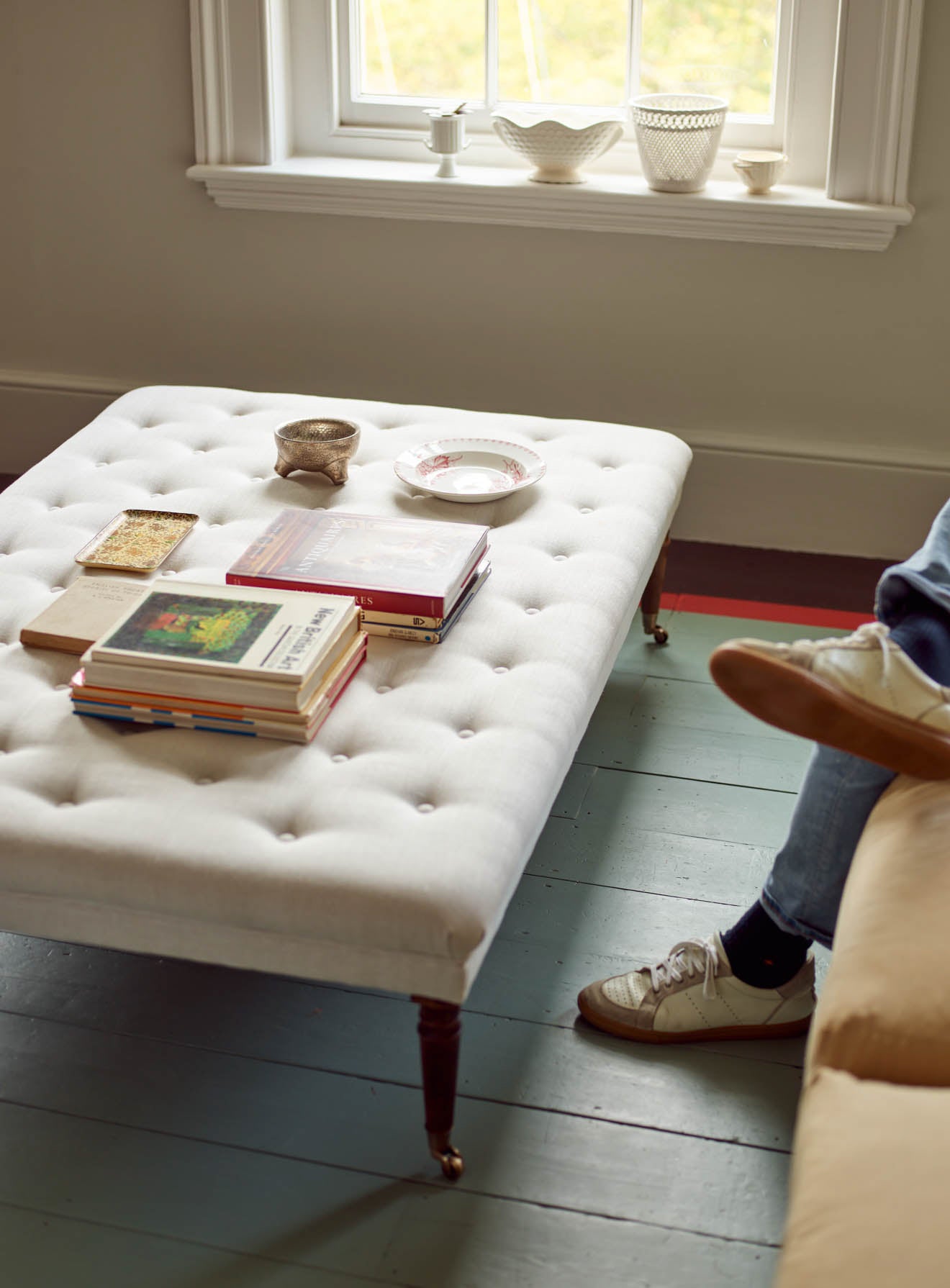 Freyer Footstool, Rectangular, Ecru Linen