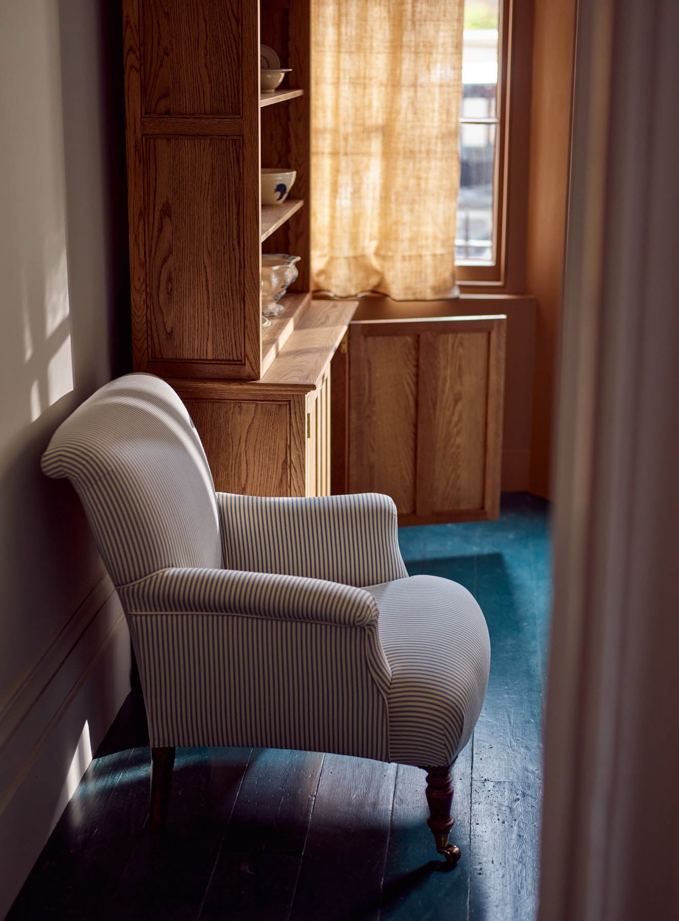 Finley Armchair, Blue Ticking Stripe