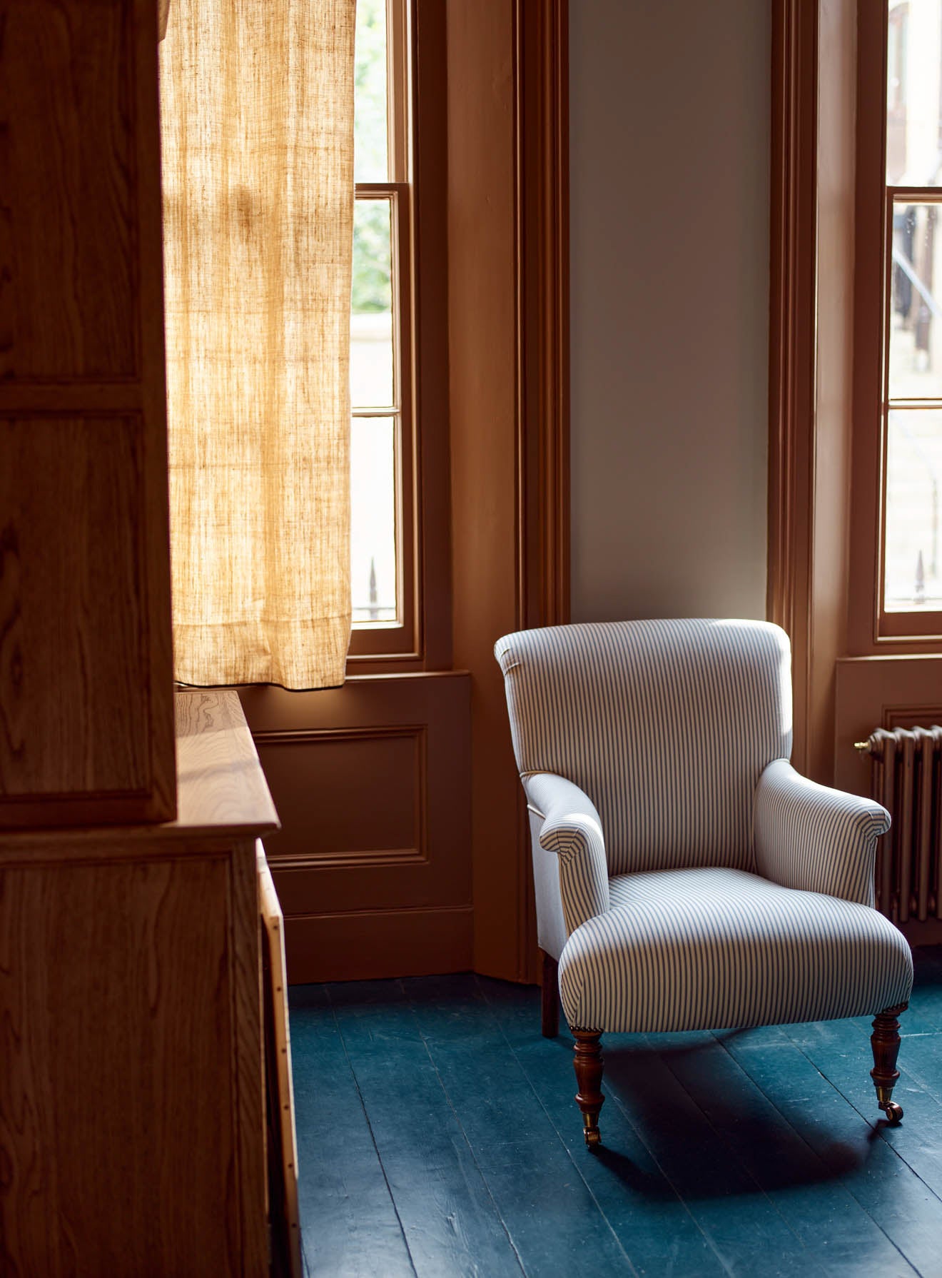 Finley Armchair, Blue Ticking Stripe