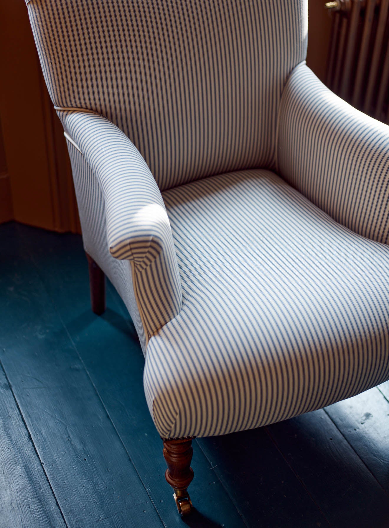 Finley Armchair, Blue Ticking Stripe