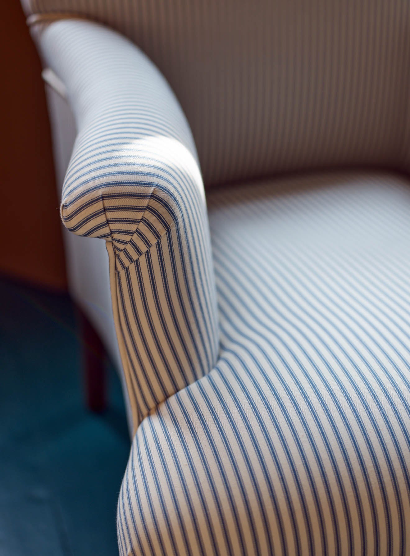 Finley Armchair, Blue Ticking Stripe