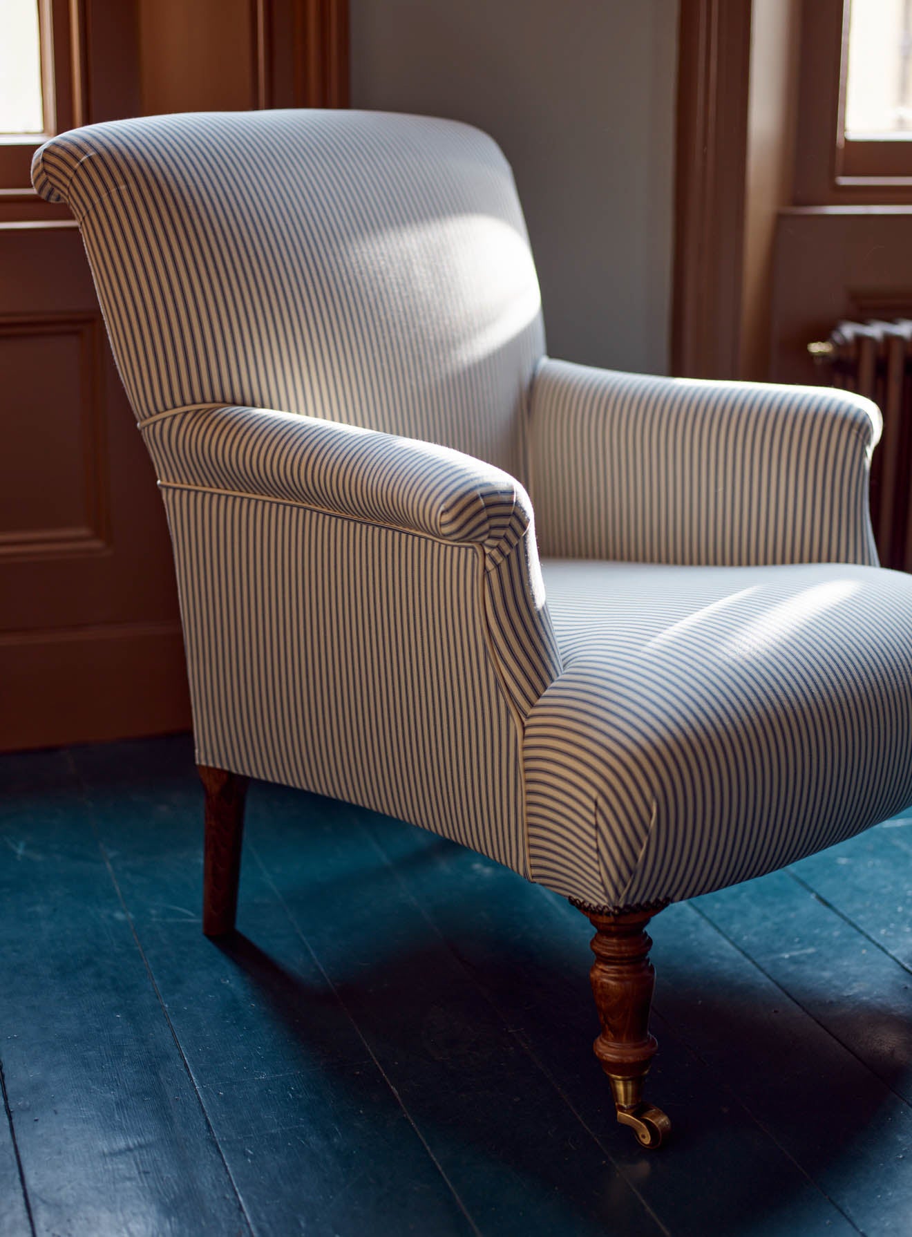 Finley Armchair, Blue Ticking Stripe