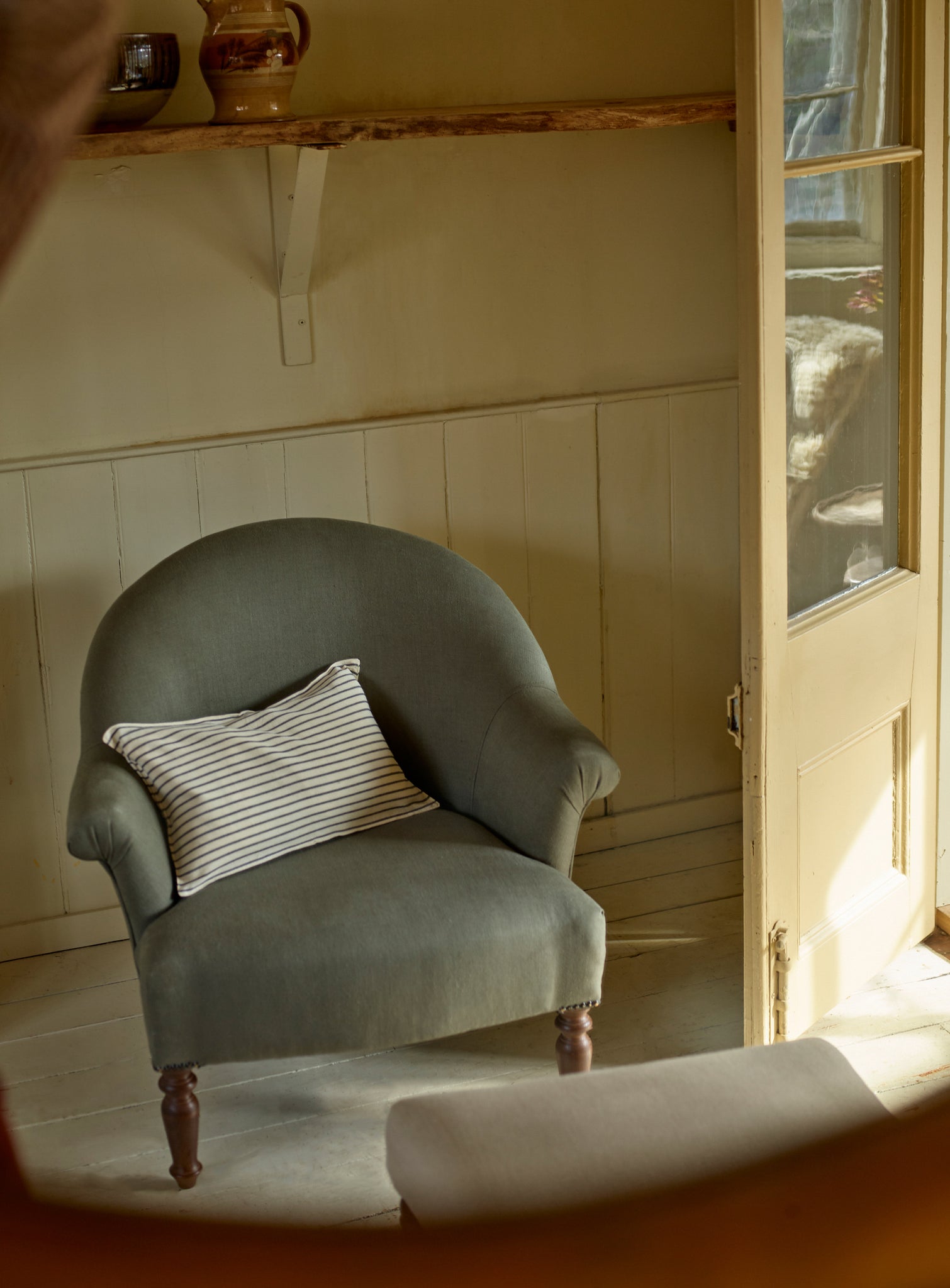 Clandon Armchair, Grey Ticking Stripe