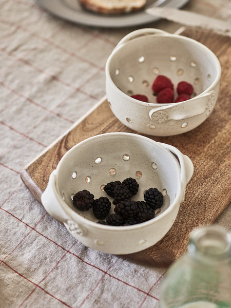 Ceramic colander, handmade berry bowl, ceramic bowl, outlet pottery berry bowl, blue colander with plate, large berry bowl, colander with saucer